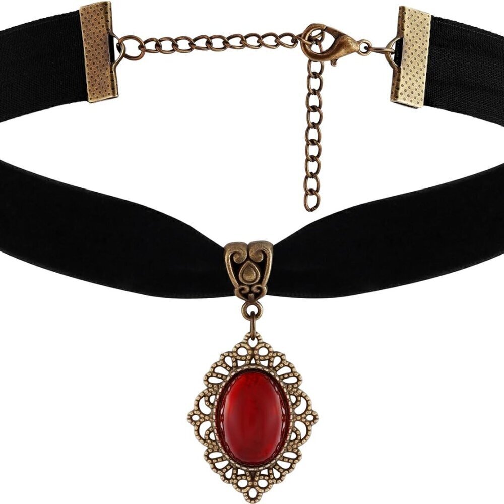 Red Velvet Victorian Choker Black Gothic Necklace Vintage Jewelry Gift for Women